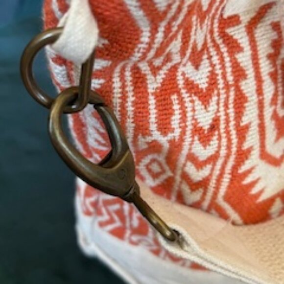 Prana Soleil Satchel Orange Cream Cotton Canvas Crossbody Tote Bag - Picture 6 of 12